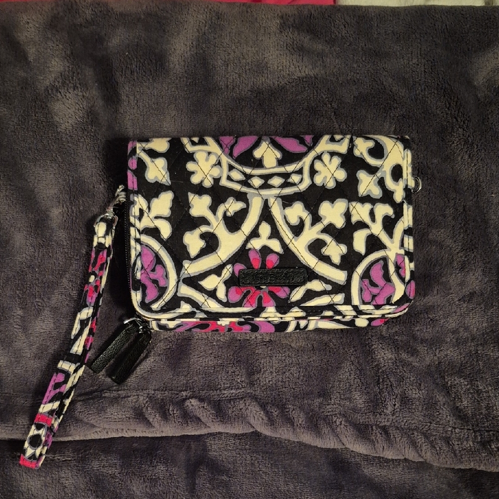 Vera Bradley Black and Pink Floral Wristlet